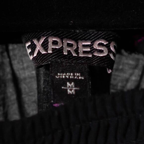 Express Women's Blouse Black Pink Floral Off Shoulder Ribbed 3/4 Sleeve Top M - Picture 4 of 9